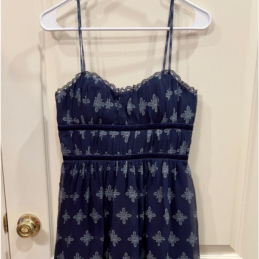 BCBG Paris Navy Blue Floral Embroidered Mini Dress